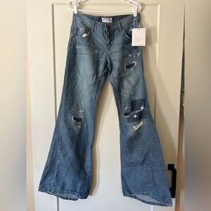 One Teaspoon Flare Wide Leg Jeans Distressed AU size 26 Westenders Blue